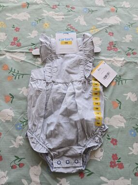 NWT Carter's Blue and White Striped Baby Romper with Ruffle Straps